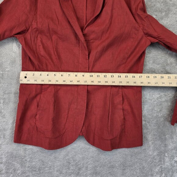 Eileen Fisher Blazer Womens Medium Red Linen Blend Open Front Shawl Collar - Picture 6 of 10